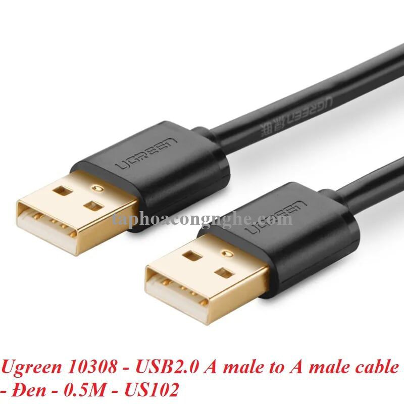 Ugreen 10308 0.5M màu Đen Cáp 2 đầu USB 2.0 vỏ nhựa PVC US102 30010308